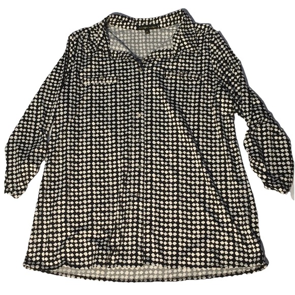 Always Indigo Women's Black & White Flowy Stretch Blouse Tab Sleeves  2X Classic - Picture 1 of 4